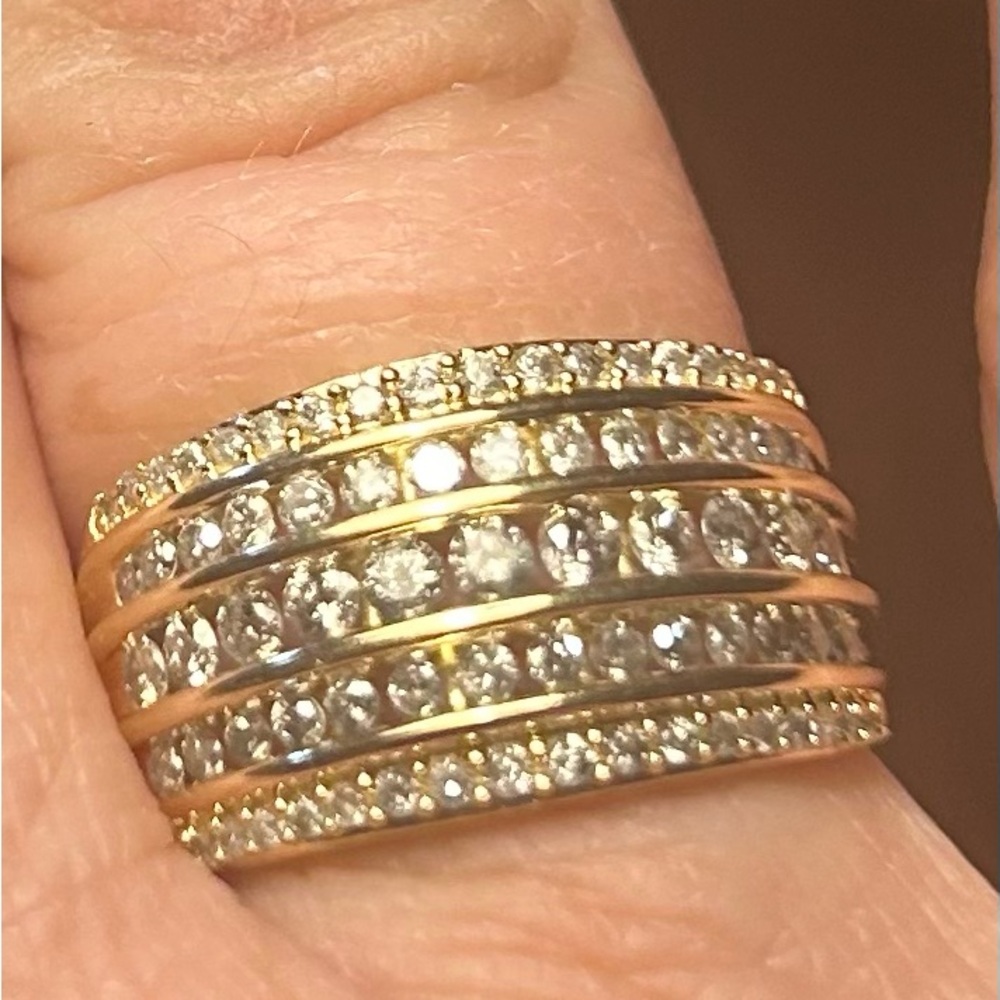 Gold and Silver Multi-Layered Ring with Sparkling Stones